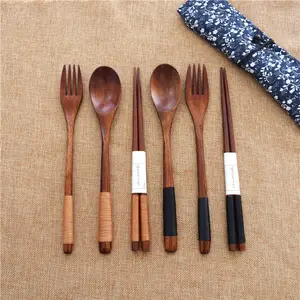 Alta qualità 3 pz/set cucchiaio di legno forchetta bacchette kit Bamboo Kitchen Cooking utensile nuovo arrivo zuppa cucchiaino Catering