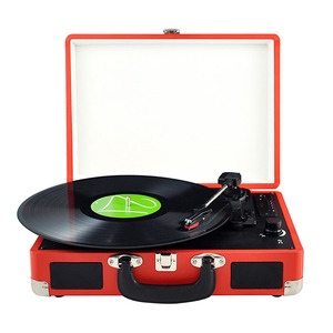 Gramophone portable à disque vinyle en bois et cuir PU OEM, 3 vitesses, lecteur de disque vinyle rétro créatif sans fil <span class=keywords><strong>Bluetooth</strong></span> - Product Image 4