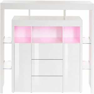 Wooden Modern <strong>High</strong> <strong>Gloss</strong> 2 Doors <strong>White</strong> LED Lighting <strong>Sideboard</strong> With Glass Cabinet for Living Room - Product Image 3