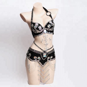 Costume de danse du ventre pour femme, soutien-gorge à perles, ceinture, ensemble <span class=keywords><strong>Sexy</strong></span>, boîte de nuit, <span class=keywords><strong>carnaval</strong></span>, chaîne, ceinture - Product Image 1