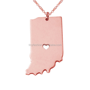 N005 Nouvelle À La Mode En Gros En Acier Inoxydable Argent et Or Rose et Or <span class=keywords><strong>USA</strong></span> <span class=keywords><strong>Indiana</strong></span> State <span class=keywords><strong>Carte</strong></span> Personnalisé Collier - Product Image 3