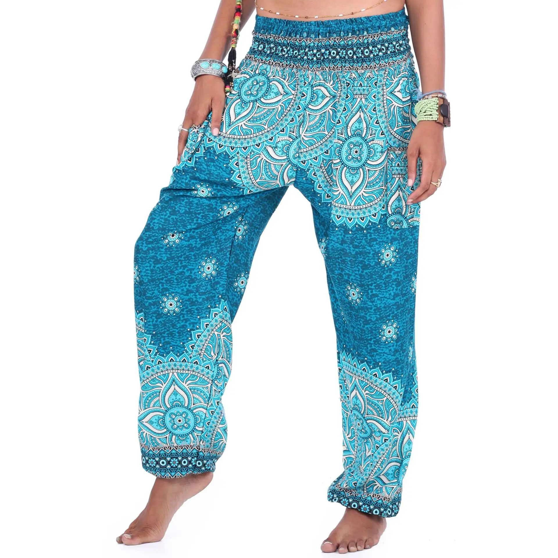 Bohemian style elastic waist belly dance harem yoga pants