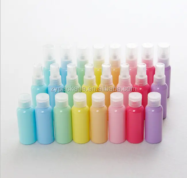 50 ml Macaron renk toner/su subpack parfüm püskürtücü şişe 50 ml pembe mavi sarı mor yeşil plastik pompalı losyon şişeleri