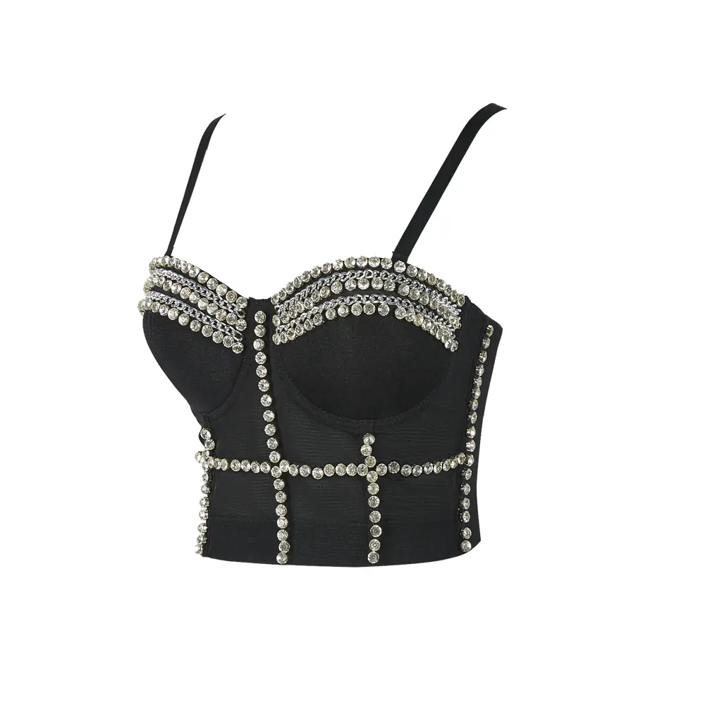 Venta al por mayor calidad de Sexu Sexy de moda ropa de abrigo de mujer madura de diamantes de imitación elegante con cuentas media taza Bustier lencería