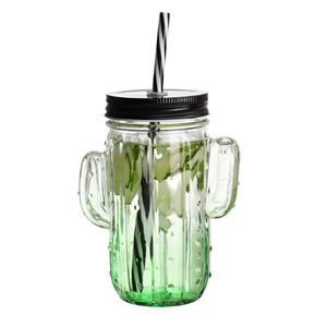 Pot <span class=keywords><strong>de</strong></span> maçon en verre vert Offre Spéciale et 420ml, design <span class=keywords><strong>cactus</strong></span>, avec poignée et couvercle en métal - Product Image 4