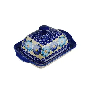 Vevor — plat à beurre en céramique avec couvercle, peinture à la main bleue classique