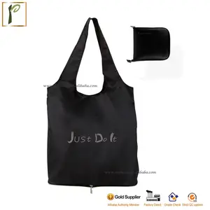 Popwide nylon polyester wholesale cheap portable eco-friendly promotion foldable reusable waterproof shopping tote bag