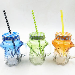 Diseño de <span class=keywords><strong>Moda</strong></span> barato 450 mL forma búho cristal claro Mason Jar - Product Image 3