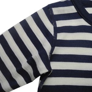 Tuta da bambino in lana bianca bianca personalizzata con motivo a righe nere 100% lana Merino - Product Image 3