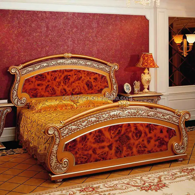 OE-FASHION फैंसी फ्रेंच शैली बेडरूम फर्नीचर के लिए रोकोको प्राचीन रानी बिस्तर