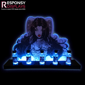 Estante de exhibición de licor de encimera de acrílico con estantes iluminados con LED para escaparate de botellas de vino de whisky de vodka en tienda minorista - Product Image 2