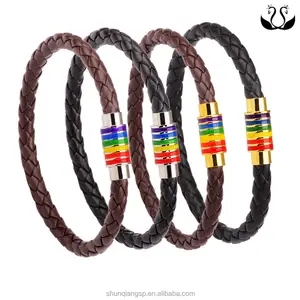 Negro marrón genuino cuero brazalete pulsera LGBT y los Gays Arco Iris Dublín orgullo Accesorios