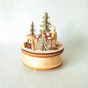 Wood home decor handmade reindeer music box for Christmas present