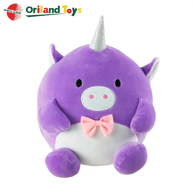 Peluche en forma de bola, cerdo gordo morado, unicornio