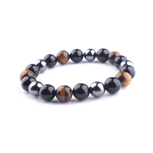 10mm <span class=keywords><strong>de</strong></span> ojo <span class=keywords><strong>de</strong></span> Tigre y ónix negro y hematita energía magnética pulsera para hombre - Product Image 4