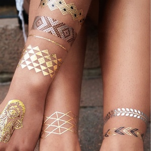 40 modèles différents en stock Designs Flash Gold tatouages temporaires métalliques pour femmes adultes, fille <span class=keywords><strong>Bracelet</strong></span> doré autocollant de tatouage - Product Image 2