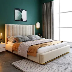 Europese Stijl Master Zachte Brede Hoofdeinde Kingsize Luxe Opslag Gestoffeerde Bed Slaapkamer Meubels Set