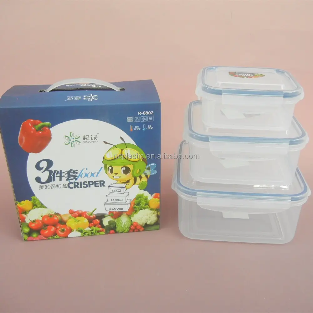 3 قطعة مستطيلة فرن الميكروويف آمنة وعاء من البلاستيك مجموعة تخزين المواد الغذائية