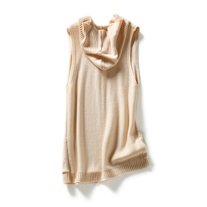 Maglioni Casual grigio senza maniche con cappuccio autunno <span class=keywords><strong>donna</strong></span> <span class=keywords><strong>Beige</strong></span> Cardigan frontale a punto aperto - Product Image 3