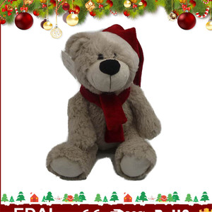 Alta calidad de color personalizado luz peluche oso travieso juguete de felpa con la bufanda roja - Product Image 1