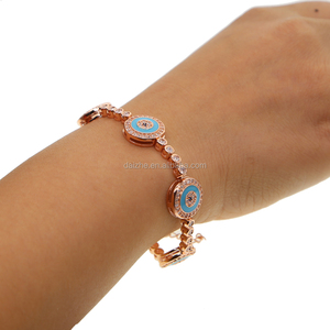 Gelang Cz tenis mode ornamen mata bentuk jahat disko 5 buah Enamel biru putih berlapis emas mawar modis