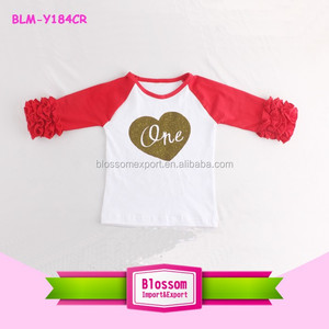 T-shirt blanc à volants pour enfants, haut avec motif gli, pour la saint-valentin, scintillant, premier anniversaire bébé, Tops pour filles, automne - Product Image 4