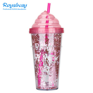 Vaso de plástico reciclado para niños con pajita, vaso brillante de purpurina de promoción, taza de <span class=keywords><strong>agua</strong></span> de confeti - Product Image 4