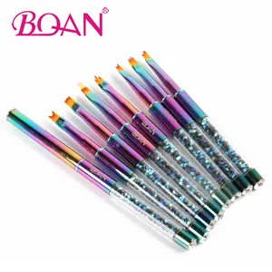 Tbqan — pinceaux aurore avec poignée en métal, brosse colorée, avec couleur Ombre, fleur, peinture Gel UV, Nail Art, décoration des ongles