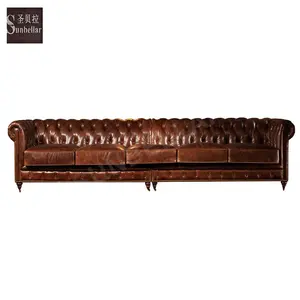 Maßge schneider tes Luxushotel-Lobby-Sofa 100% echtes Leder Vintage Tan Leder Chesterfield Sofa antike Hotel Lobby Möbel