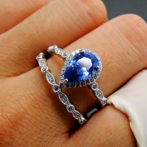 925 Sterling Silver Jewelry Cubic Zirconia CZ Teardrop Natural Tanzanite Wedding Ring Sets - Product Image 3