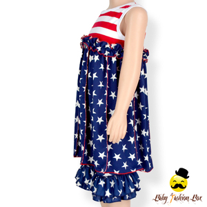 Modo Di luglio <span class=keywords><strong>Ragazza</strong></span> Festival Blue Star & Stripped Rosso Bianco Canotte <span class=keywords><strong>Con</strong></span> Volant Mutanda Insieme di Corrispondenza Del Bambino Boutique di Abbigliamento - Product Image 3