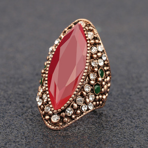 <span class=keywords><strong>Bague</strong></span> en or antique avec gros cristal bohème 2018, anneaux en pierre bleue texturée de luxe pour femmes, bijoux turcs vintage - Product Image 3
