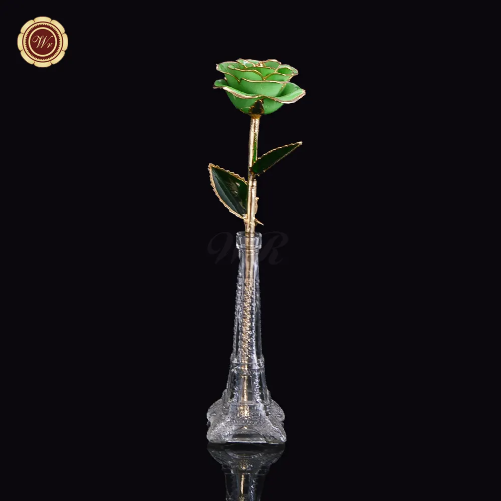 Wlmwr — fleurs décoratives de 24K, feuille d'or, Rose verte avec support Eiffel, cadeaux parfait pour la saint-valentin