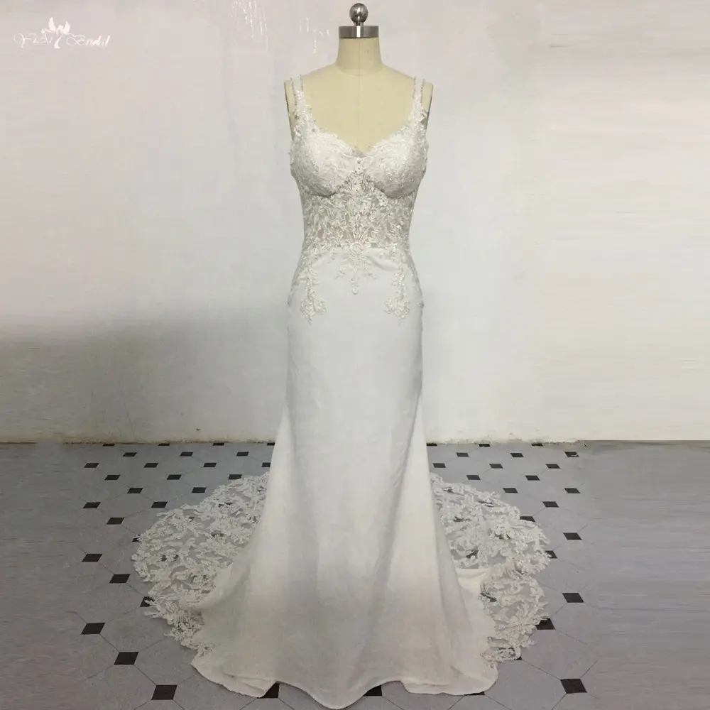 Lglz280 — robe de mariée coupe sirène avec des Appliques en ivoire, robe de plage perlée, Corset transparent, Sexy, traîne