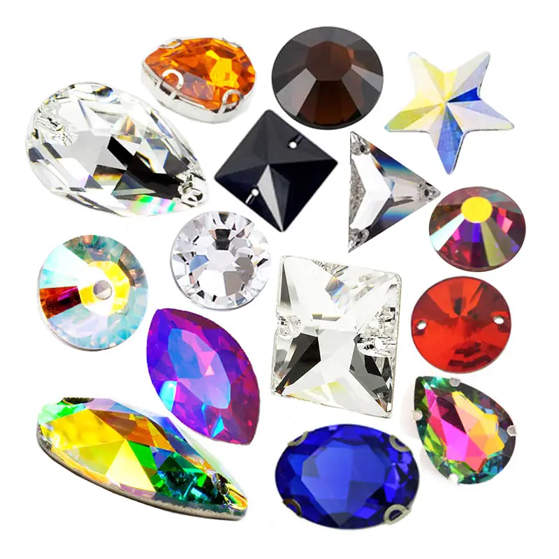 Pierres précieuses pour couture en cristal, à dos plat et en forme de point, vente en gros, pierres acryliques, à coudre sur le verre, diamant, pièces