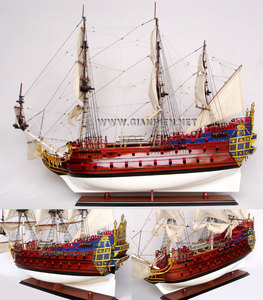 LA LICORNE/UNICORNE, modelo de barco alto de madera pintado, decoración Náutica para el hogar, caja de regalo, técnica pintada a mano - Product Image 1
