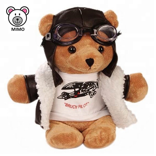 Oso de peluche de aviador con LOGO de marca, mascota de avión, venta al por mayor, Animal de peluche, oso de peluche