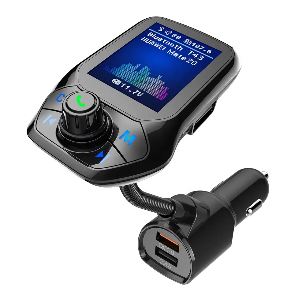 AGETUNR T43 car fm transmitter automatic connect car mp3 player QC 3.0 Charge 1.8 inch display auto stereo audio receiver Black