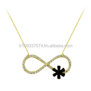 14K Solid Gold Infinity Snowflake Trend <b>Charm</b> <b>Necklace</b> Fine Jewelry with Zircon <b>for</b> Women <b>for</b> Weddings Made in Turkey - Product Image 1