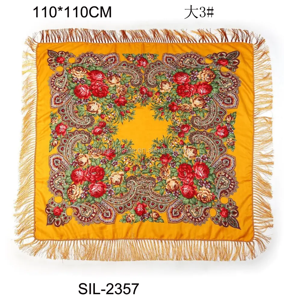 Foulard de tête pour femmes, hijab en coton imprimé floral, 110x110cm, châle floral, carré, style russe