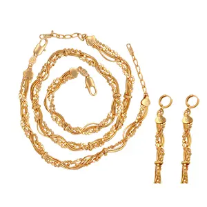 63604 fashion wholesale China delicate elegant dubai gold plated jewelry set 3 piece set