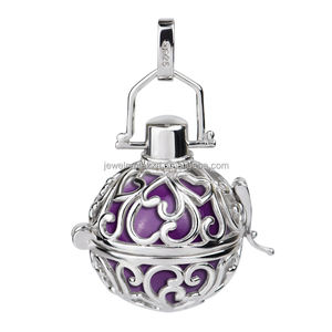 925 in argento Sterling piatto in rodiumn doppio cuore in argento angelo chiama ciondolo medaglione gabbia ricordo - Product Image 5