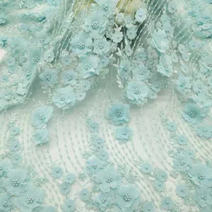 قماش دانتيل ثلاثي الأبعاد مصنوع يدويًا من الزهور ، فستان زفاف ، تول ، التصميم ، من Tulle