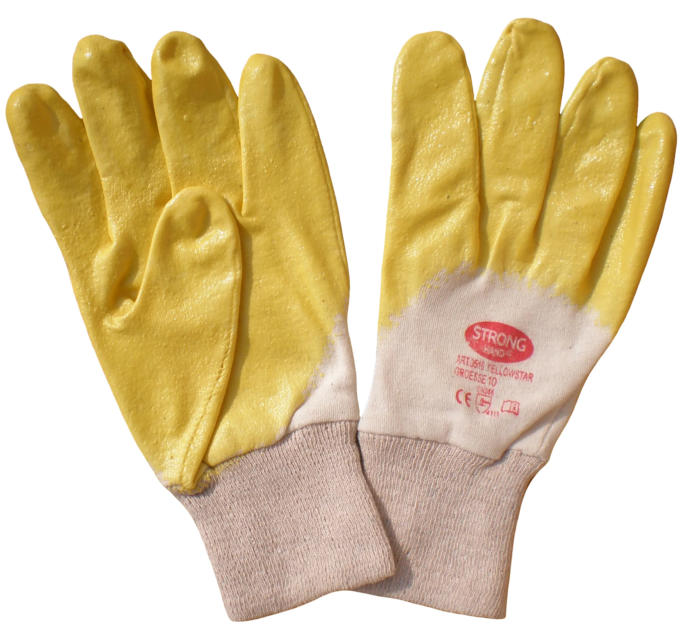 Enclavamiento de algodón forrado amarillo nitrilo 3/4 recubierto de venta al por mayor guantes de trabajo hecho en china
