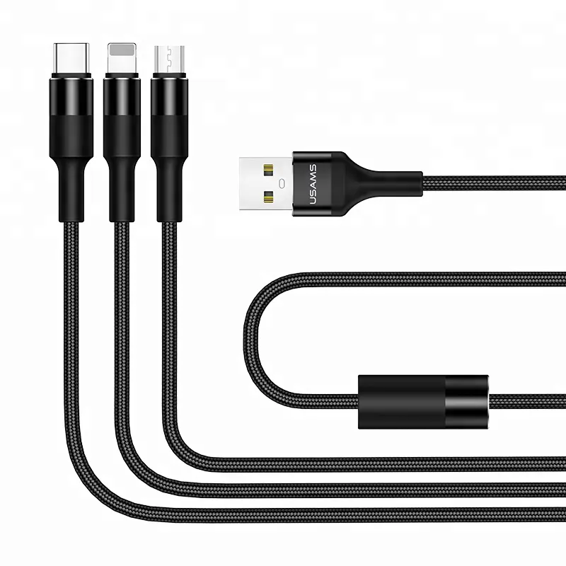2018 새로운 디자인 3 in1 듀얼 커넥터 데이터 케이블 나일론 꼰 USB 케이블 빠른 충전 2.4A 케이블 아이폰 안드로이드 유형 C