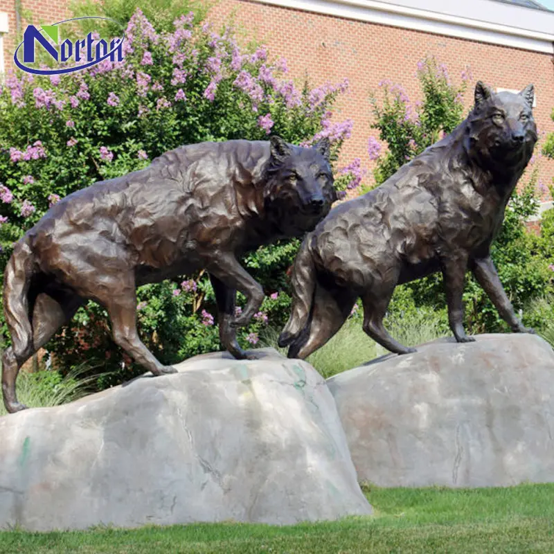 Artesanía de Metal de jardín al aire libre, escultura animal vida tamaño bronce Lobo estatuas escultura para venta