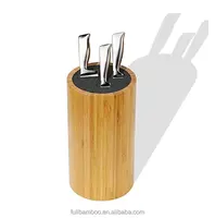 Bloc de couteaux rond en bambou, porte-couteau avec tige en plastique