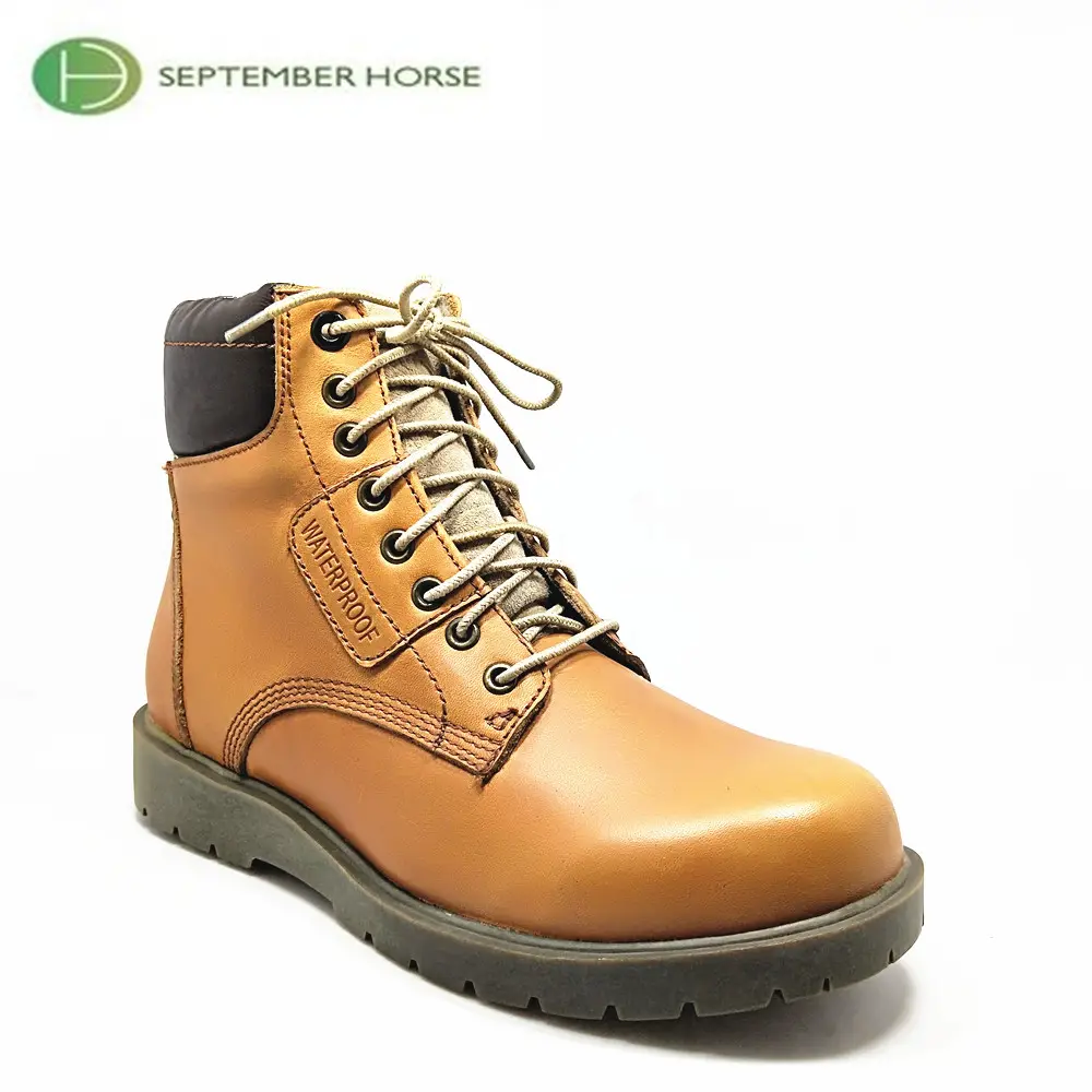 Men Leather Waterproof Flat Rubber Sole Work Boots