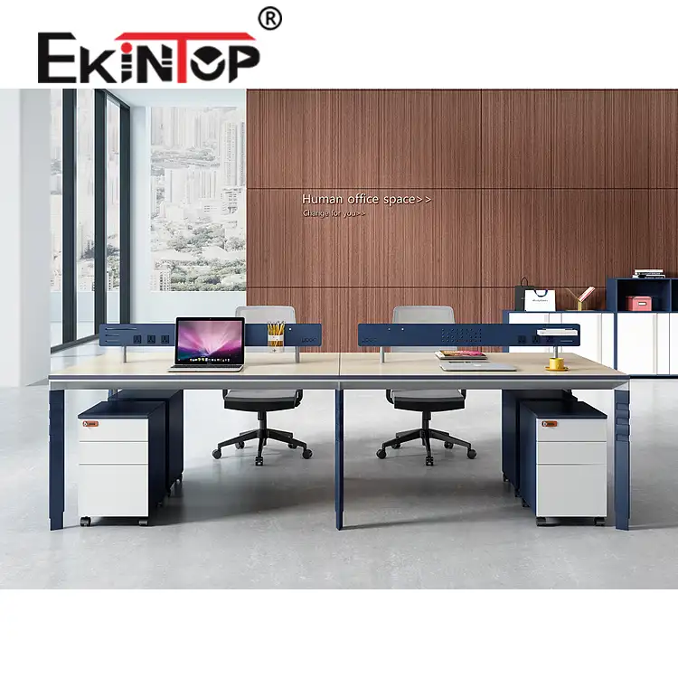 Ekintop-escritorio de oficina con panel moderno, personalizado, con librería, para 4 personas