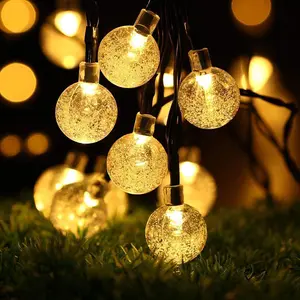 2023流行圣诞节日照明太阳能发光二极管球串灯30个发光二极管水晶球仙女灯